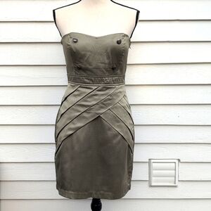 Rhapsody Satin Strapless Cocktail Dress | Juniors Olive Green Strapless Dress